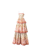 Pretty A Line Spaghetti Straps Pink Floral Ruffles Backless Long Formal Prom Dresses Formal Evening Dresses