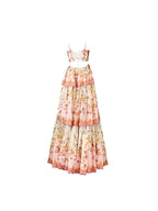 Pretty A Line Spaghetti Straps Pink Floral Ruffles Backless Long Formal Prom Dresses Formal Evening Dresses