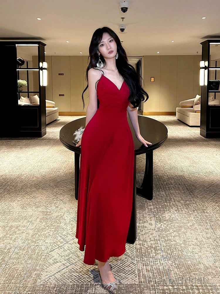 Pretty A Line Spaghetti Straps Red Knee Length Prom Dresses Evening Gowns Birthday Dress