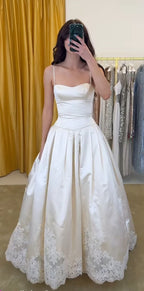 Pretty A Line Spaghetti Straps Stain Lace Long Formal Prom Dresses Formal Dresses