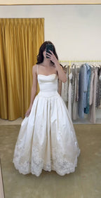 Pretty A Line Spaghetti Straps Stain Lace Long Formal Prom Dresses Formal Dresses