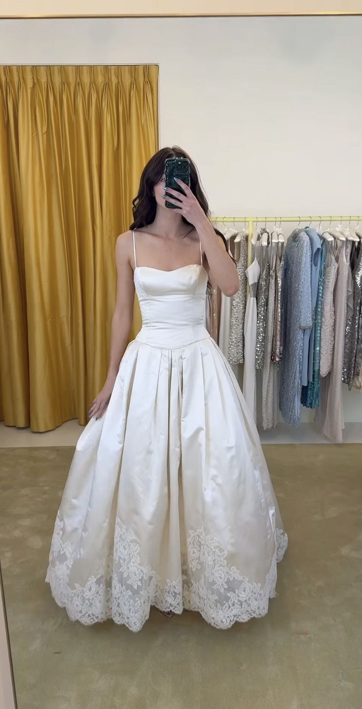 Pretty A Line Spaghetti Straps Stain Lace Long Formal Prom Dresses Formal Dresses