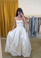 Pretty A Line Spaghetti Straps Stain Lace Long Formal Prom Dresses Formal Dresses
