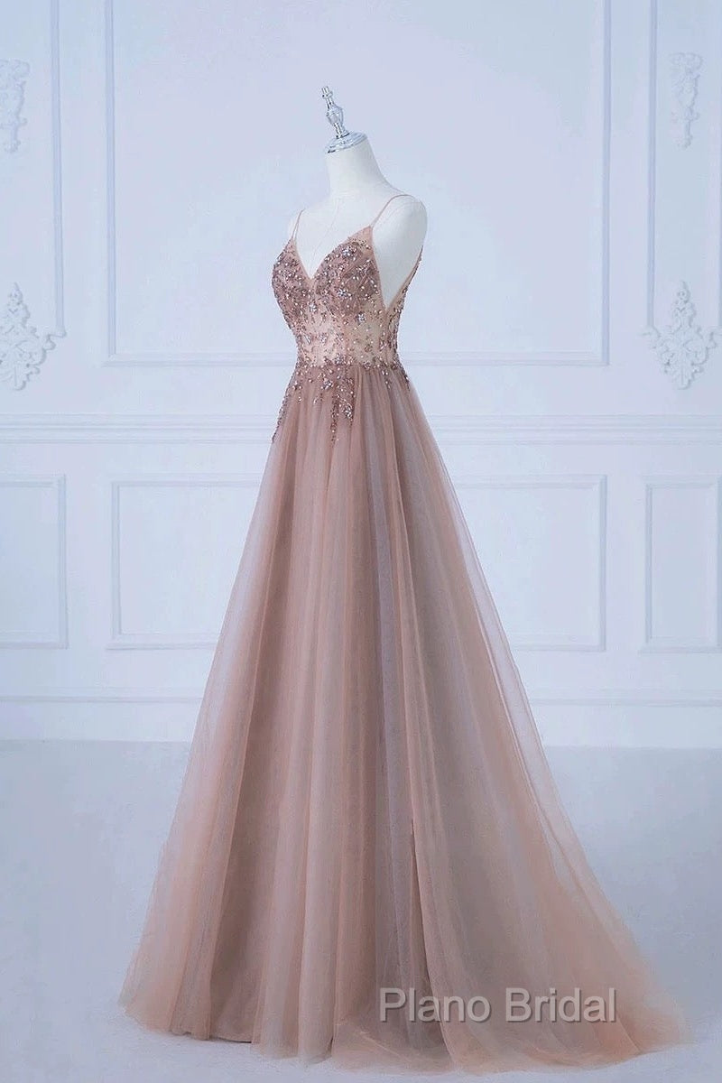Pretty A Line Spaghetti Straps Tulle Long Length Formal Dresses Formal Prom Dresses