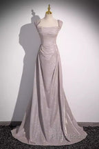 Pretty A Line Square Neckline Sleeveless Long Evening Party Dresses Pink Formal Prom Dresses