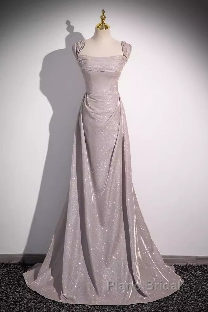 Pretty A Line Square Neckline Sleeveless Long Evening Party Dresses Pink Formal Prom Dresses