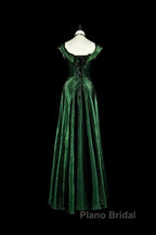 Pretty A Line Sweetheart Ruffles Long Evening Dresses Green Velvet Formal Prom Dresses
