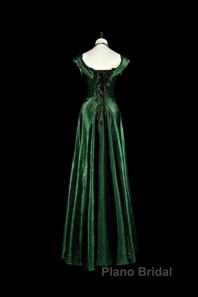 Pretty A Line Sweetheart Ruffles Long Evening Dresses Green Velvet Formal Prom Dresses