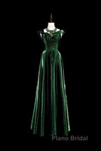 Pretty A Line Sweetheart Ruffles Long Evening Dresses Green Velvet Formal Prom Dresses
