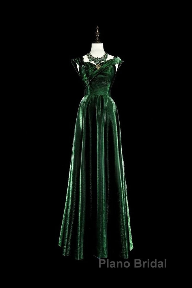 Pretty A Line Sweetheart Ruffles Long Evening Dresses Green Velvet Formal Prom Dresses