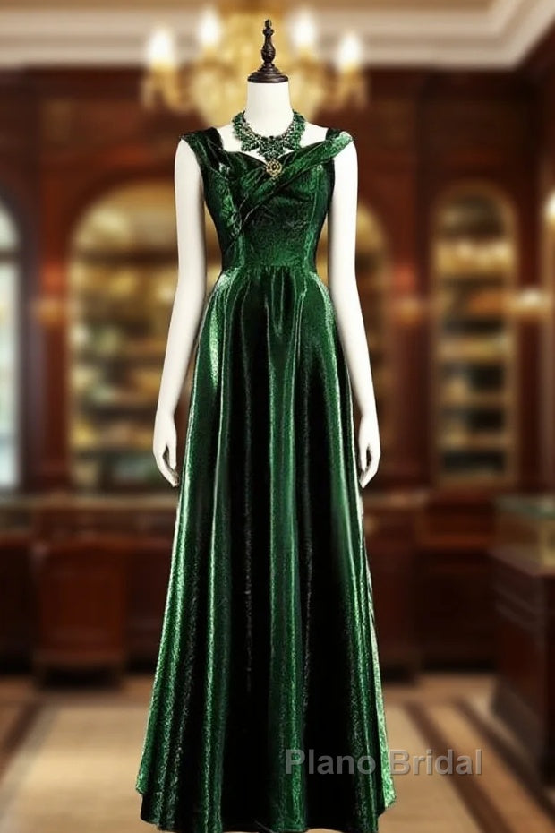 Pretty A Line Sweetheart Ruffles Long Evening Dresses Green Velvet Formal Prom Dresses