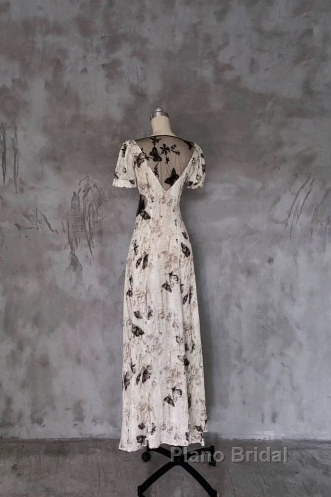 Pretty A Line V Neckline Floral Long Formal Prom Dresses Birthday Dresses For Women