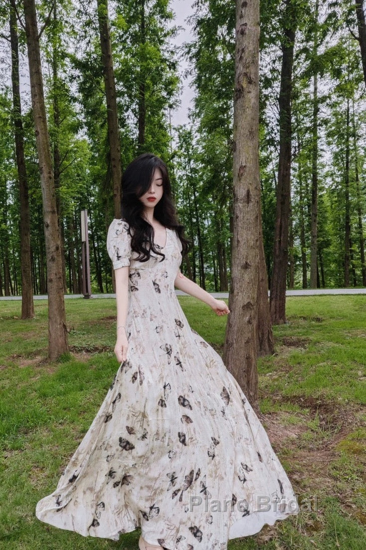 Pretty A Line V Neckline Floral Long Formal Prom Dresses Birthday Dresses For Women