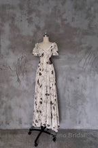 Pretty A Line V Neckline Floral Long Formal Prom Dresses Birthday Dresses For Women