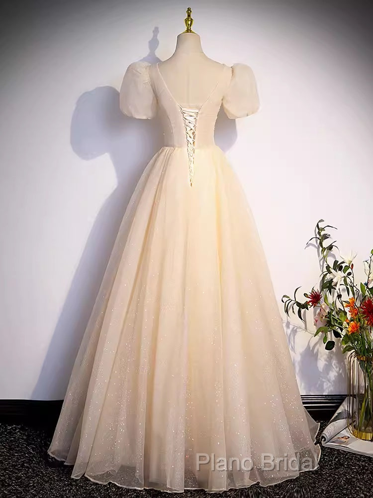 Pretty A Line V Neckline Short Sleeves Long Formal Party Dresses Formal Prom Dresses