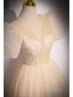 Pretty A Line V Neckline Short Sleeves Long Formal Party Dresses Formal Prom Dresses