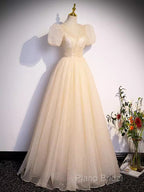 Pretty A Line V Neckline Short Sleeves Long Formal Party Dresses Formal Prom Dresses