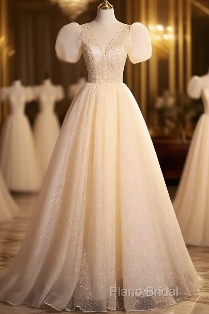 Pretty A Line V Neckline Short Sleeves Long Formal Party Dresses Formal Prom Dresses Main image