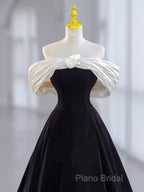 Pretty Ball Gown Off The Shoulder Black Velvet Formal Party Dresses Formal Prom Dresses With Flower