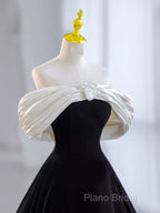 Pretty Ball Gown Off The Shoulder Black Velvet Formal Party Dresses Formal Prom Dresses With Flower