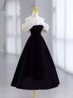 Pretty Ball Gown Off The Shoulder Black Velvet Formal Party Dresses Formal Prom Dresses With Flower