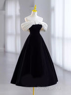 Pretty Ball Gown Off The Shoulder Black Velvet Formal Party Dresses Formal Prom Dresses With Flower