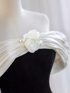 Pretty Ball Gown Off The Shoulder Black Velvet Prom Dresses Formal Prom Dresses With Flower PD0043