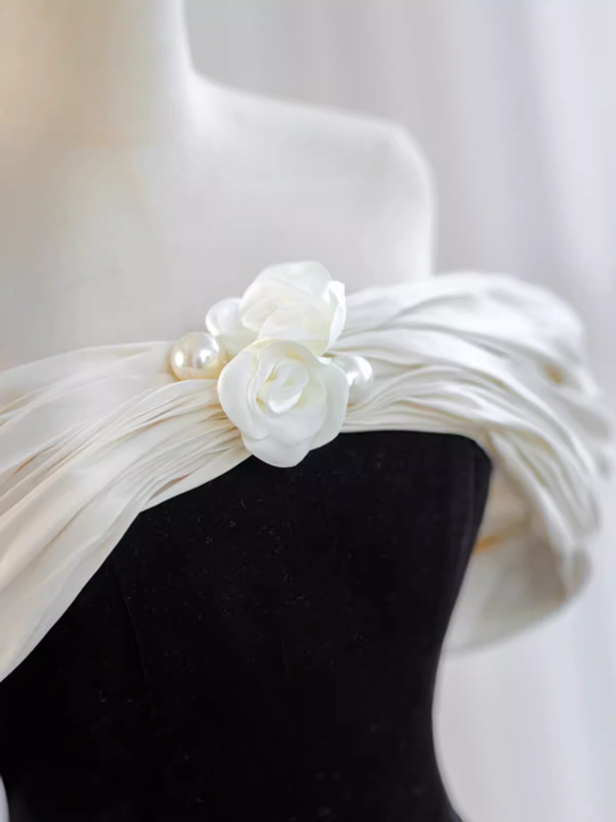 Pretty Ball Gown Off The Shoulder Black Velvet Prom Dresses Formal Prom Dresses With Flower PD0043