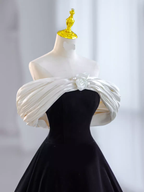 Pretty Ball Gown Off The Shoulder Black Velvet Prom Dresses Formal Prom Dresses With Flower PD0043