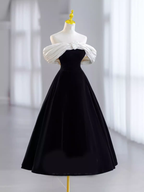 Pretty Ball Gown Off The Shoulder Black Velvet Prom Dresses Formal Prom Dresses With Flower PD0043