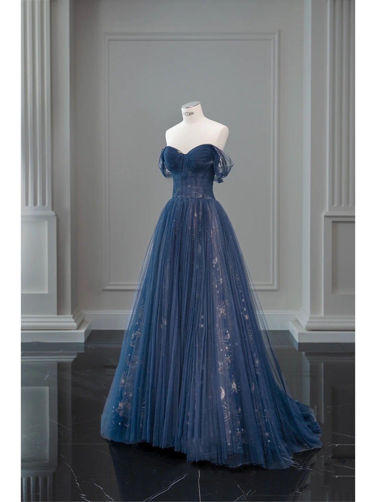Pretty Ball Gown Off The Shoulder Navy Blue Tulle Long Formal Prom Dresses Party Dresses Secondary image