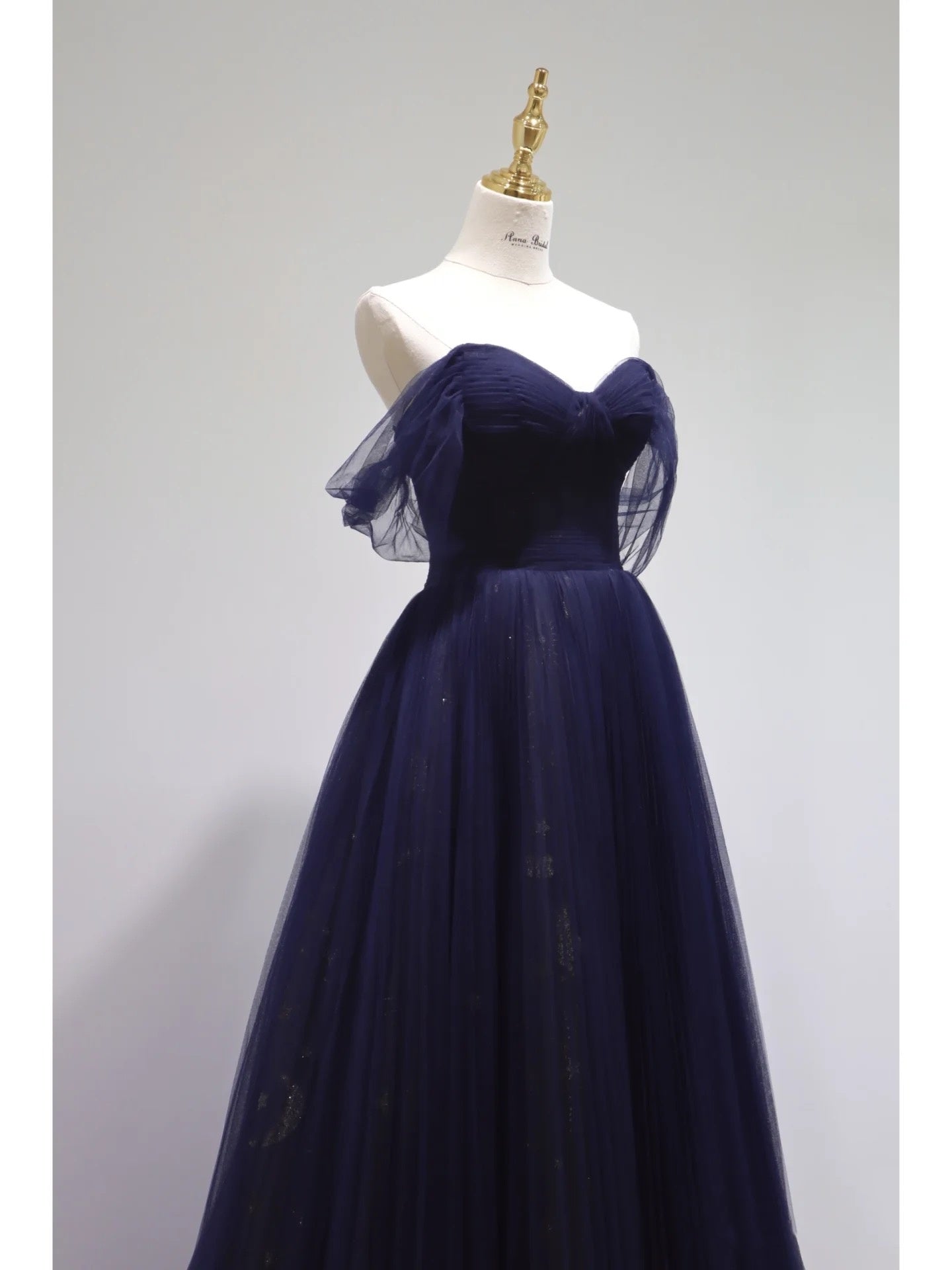 Pretty Ball Gown Off The Shoulder Navy Blue Tulle Long Formal Prom Dresses Party Dresses
