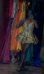 Pretty Ball Gown Spaghetti Straps Gold Lace Formal 8Th Grade Homecoming Dresses Summer Middle School Hoco Dresses Homecoming Outfits