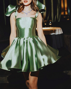 Pretty Ball Gown Spaghetti Straps Pink Satin Short Mini Formal 8Th Grade Homecoming Dresses Summer Middle School Hoco Dresses Birthday Outfits