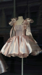 Pretty Ball Gown Spaghetti Straps Pink Satin Short Mini Formal 8Th Grade Homecoming Dresses Summer Middle School Hoco Dresses Birthday Outfits