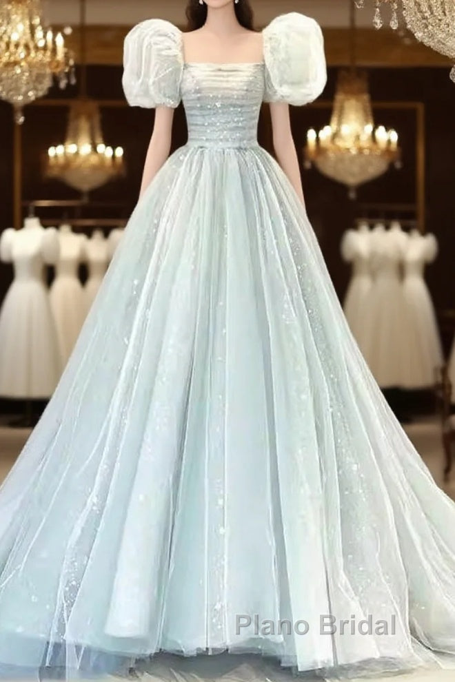 Pretty Ball Gown Square Neckline Short Sleeves Long Evening Party Dresses Formal Prom Dresses Main image