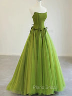 Pretty Ball Gown Strapless Bud Green Tulle Formal Prom Dresses Evening Dresses