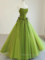 Pretty Ball Gown Strapless Bud Green Tulle Formal Prom Dresses Evening Dresses