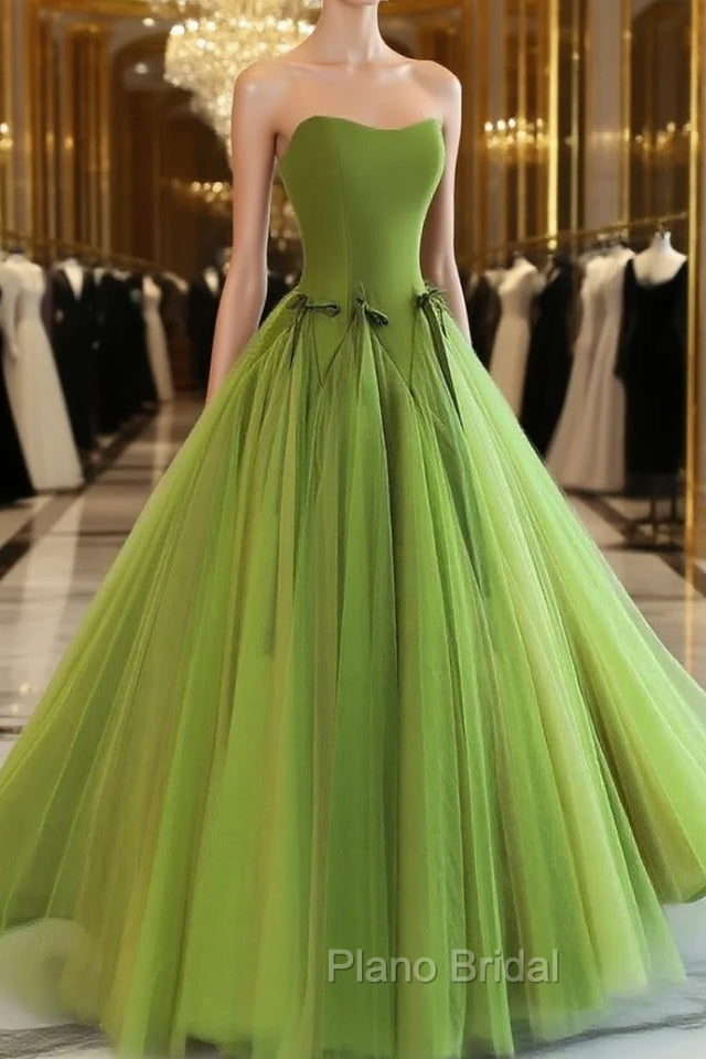 Pretty Ball Gown Strapless Bud Green Tulle Formal Prom Dresses Evening Dresses Main image