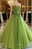 Pretty Ball Gown Strapless Bud Green Tulle Formal Prom Dresses Evening Dresses