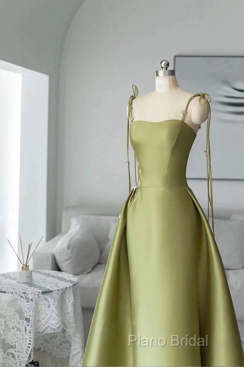 Pretty Ball Gown Straps Sage Green Satin Long Length Formal Dresses Formal Prom Dresses Secondary image