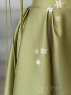 Pretty Ball Gown Straps Sage Green Satin Long Length Formal Dresses Formal Prom Dresses