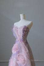 Pretty Ball Gown Sweetheart Pink Floral Tulle Long Formal Prom Dresses Evening Gowns