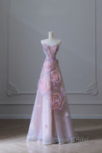 Pretty Ball Gown Sweetheart Pink Floral Tulle Long Formal Prom Dresses Evening Gowns