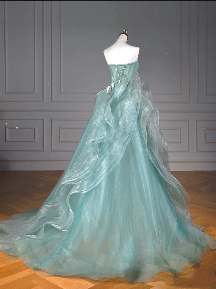Pretty Ball Gown Sweetheart Tulle Green Long Formal Evening Dresses Formal Prom Dresses With Ruffles Secondary image