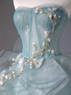 Pretty Ball Gown Sweetheart Tulle Green Long Formal Evening Dresses Formal Prom Dresses With Ruffles