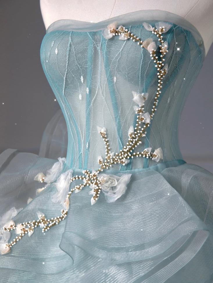 Pretty Ball Gown Sweetheart Tulle Green Long Formal Evening Dresses Formal Prom Dresses With Ruffles