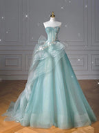 Pretty Ball Gown Sweetheart Tulle Green Long Formal Evening Dresses Formal Prom Dresses With Ruffles