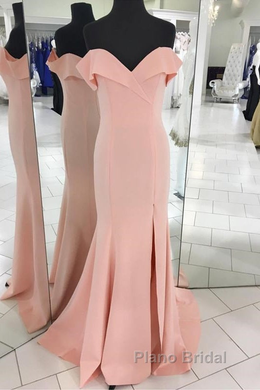 Pretty Blush Pink Mermaid V-Neck Off Shoulder Formal Prom Dresses Long Secondary image