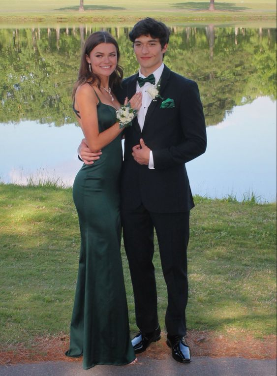 Dark Green New Backless Satin Floor Length Long Formal Prom Dresses Main image